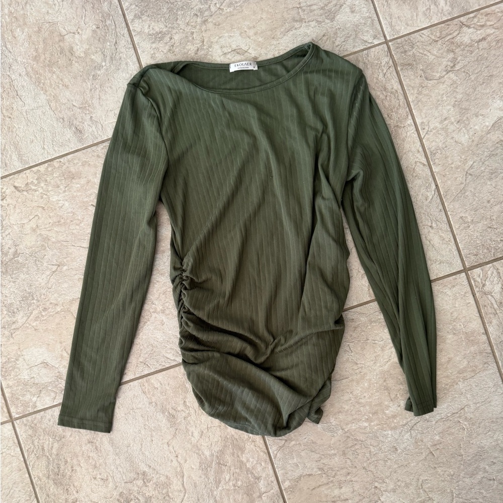 Maternity Long Sleeve Ribbed Top Olive Green Medium